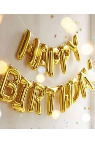 Altın Happy Bırthday Folyo Balon Doğum Günü Partisi Gold Renk Fol Karışık/Çok Renkli