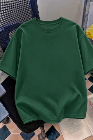 Kedi Kalp Desenli Oversize/rahat Kesim Kısa Kollu T-shirt Yesıl