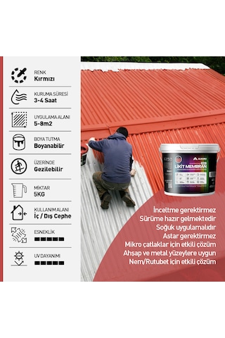 Alkoru 5 Kg Kırmızı Likit Membran Renkli Reçine Esaslı