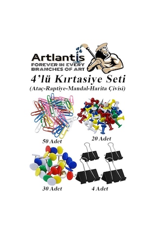 4 Lü Kırtasiye Seti Mandal Raptiye Ataç Harita Çivisi 1 Paket Metal Kıskaç Klips Okul Ofis Büro Seti
