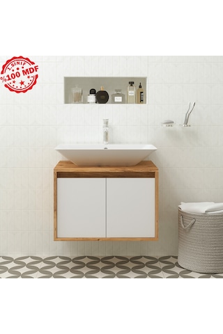 Banos Roomart Ayaksız 2 Kapaklı Lavabolu Ahşap-Mat Beyaz Mdf 65 . Beyaz