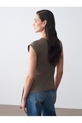 Dilvin 32724 %100 Pamuk Bağlama Detaylı T-shirt-haki