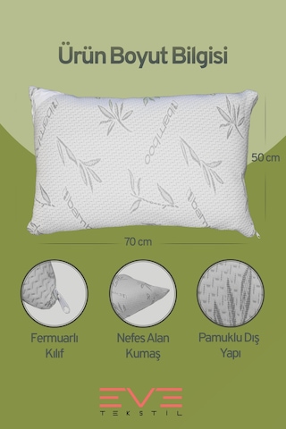 Eve Tekstil 8 Adet Bamboo Gri Serisi Kılıflı Fermuarlı Yıkanabilir Antialerjik Silikon Elyaf Yastık 50x70cm 800 Gr Gri