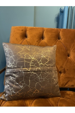 Mrs.gugar Altın Detaylı Mermer Desen Kare Kırlent Kılıfı 001