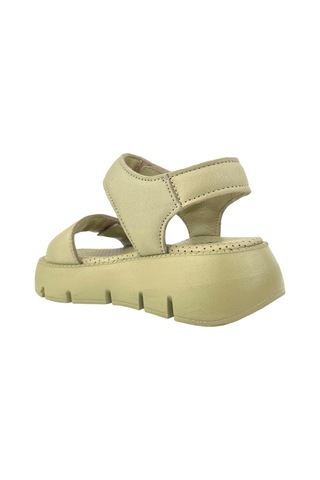 Top Level Hakiki Deri Çocuk Sandalet Olive Olive Yeşil