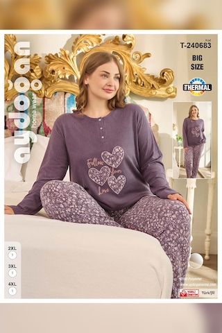 Aydoğan Kadın Suzi Büyük Beden Termal Erik Moru Pijama Takım 0683 Mor