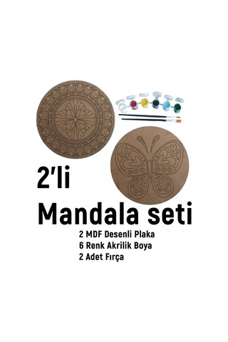 2'li Mandala Boyama Seti- Okul - Aile Etkinliği-2 Ham Mdf Plaka,