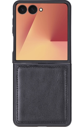 Samsung Galaxy Z Flip7 Uyumlu, Hakiki Deri, El Yapımı Arka Kapak Kömür Siyah Siyah