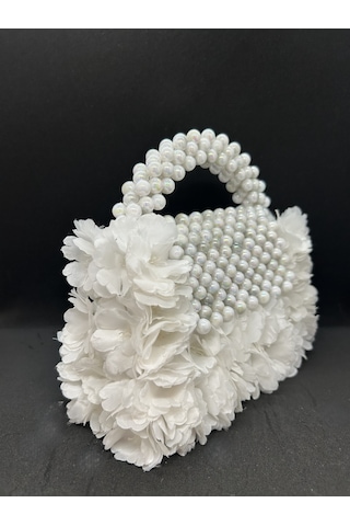Luti Design Çiçekli Sedefli İnci Çanta- Pearl Bloom Collection Açık Gri