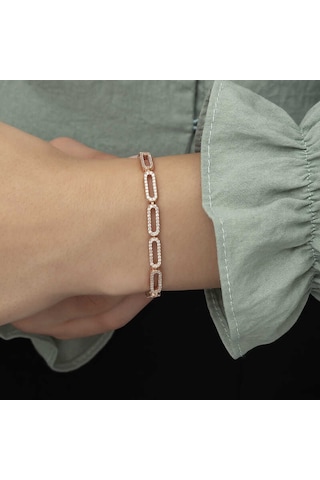 Gümüş Rose Oval Taşlı Bayan Bileklik