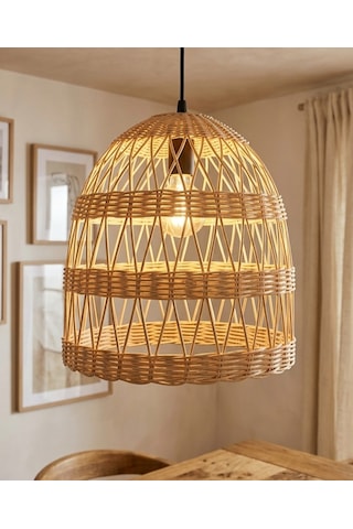 Doğal Bambu Rattan Avize-el Örmesi Rustik Sarkıt 30x30 Cm Ekru