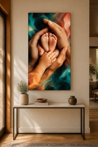 Bebek Aile Temalı Baskılı Cam Tablo Uv Baskı Dekoratif Duvar Tablosu