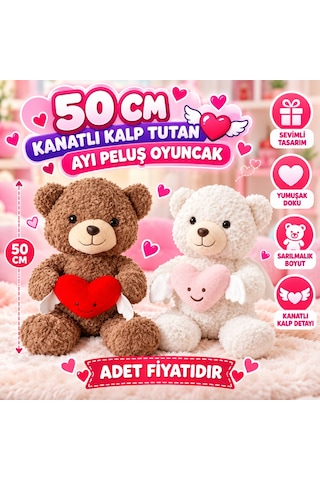Arkhenx Pl50247 50 Cm Kanatlı Tutan Ayı Peluş Oyuncak Bzs1 Kalp