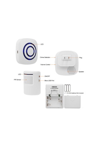 Yifomall Beyaz Akıllı Pır Sensörlü Zili - 1 Alıcı + 2 Sensör, 70m Menzil, 38 Müzik Seçeneği, 110v-240v Avrupa Standardı Pil Dahil Değil Beyaz