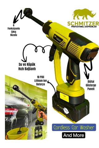 Schmıtzer Sch-2002s Pro 21v Brushless Motor Yüksek Basınçlı Şarjlı Oto Araba Yıkama Makinesi 3 Kademe Dijital Göstergeli 30