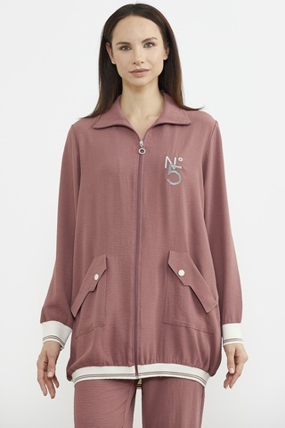 Şal Yaka Fermuarlı Krep Takım - Gül Kurusu 001