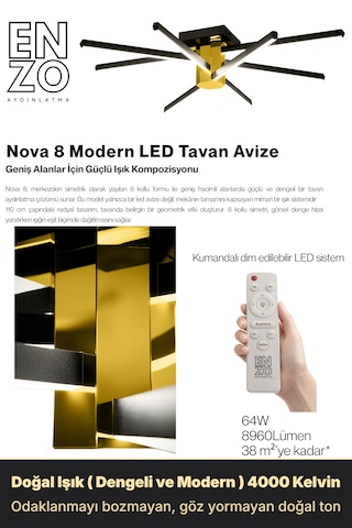 Nova 8 Gold Led Tavan Avize Kumandalı Dim Edilebilir Aşağı Işık Diğer