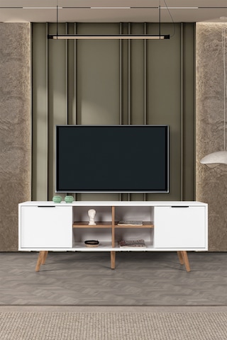 3618 Sina 160 Cm Ahşap Ayaklı , Metal Kulplu Tv Ünitesi , Beyaz - Söğüt Diğer