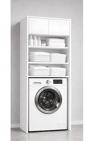 Lavin Beyaz Çamaşır Makinesi Üstü Dolap Çok Amaçlı Banyo Dolabı Raflı
