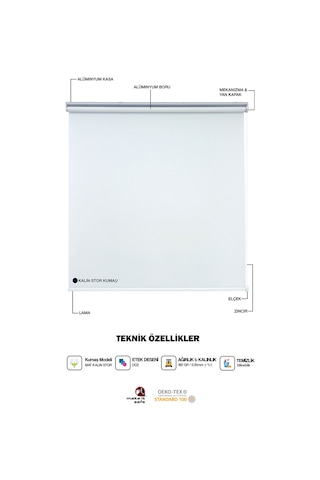 Düz Stor Perde - Mat Stor Güneşlik - Alüminyum Kasa Ve Boru - Etek Dilimsiz/düz - Metal Perde Kapağı 001