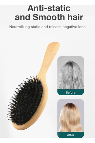 Xurunkeji Domuz Kılı Saç Fırçası Doğal Kayın Tarak Saç Fırçası Kıvırcık Kalın Uzun Kuru Islak Saçlar İçin Saç Açıcı Masaj Fırçaları Kadınlar-b