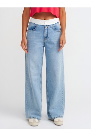 Dilvin Kesik Detaylı Denim Pantolon Mavi