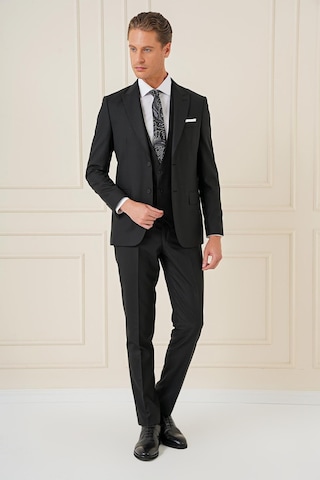 Efor Slim Fit Kırlangıç Yaka Çift Yırtmaçlı Yelekli Klasik Siyah Takım Elbise Tk 895 Siyah