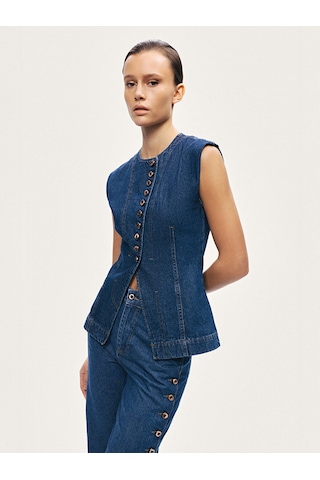 Nocturne Metal Düğmeli Denim Yelek N26yd7080 Mavi