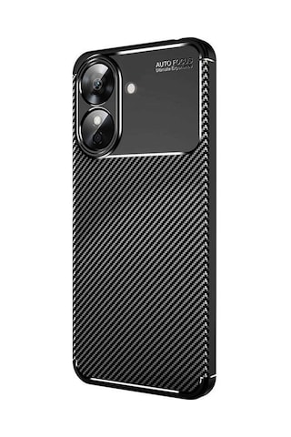 Realme Note 60 Kılıf Focus Carbon Desen Silikon Arka Kapak Siyah