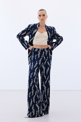 Sateen Desenli Bol Paça Pantolon - Lacivert-136493 Lacivert