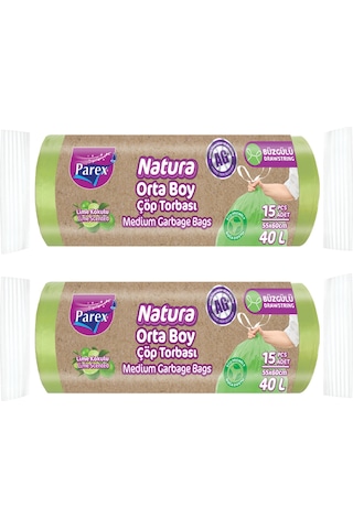 Natura Büzgülü Çöp Torbası 15'li Orta Boy 55 X 60 Cm İkili Paket