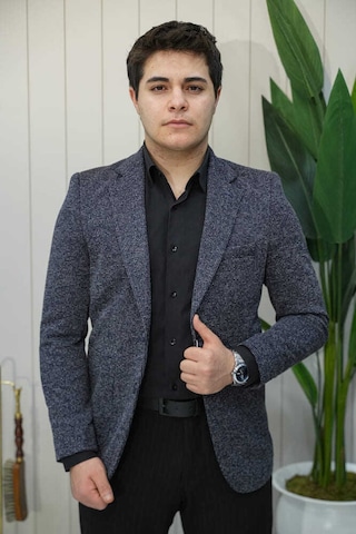 Bys Beystil Sivri Yaka Kırçıllı Lacivert Ceket Lyon - Slim Fit