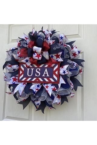 4 Temmuz Çelenkler Ön Kapı Vatansever Amerikan Bayrağı Çuval Taşları Çelenk El İşçili Kırmızı Beyaz Ve Mavi Yıldız İşareti
