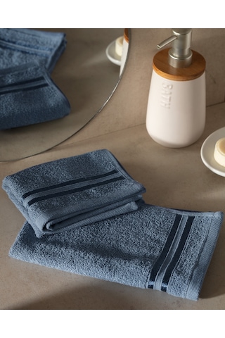 Maynor Bordürü Floşlu 2'li %100 Pamuk El Havlusu - Mavi 8684427114414 Mavi