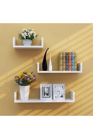 Tuliplife Dekoratif Beyaz Uçan Duvar Rafı Beyaz