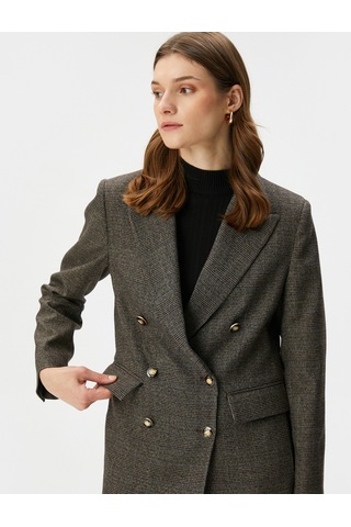 Koton Blazer Ceket Kruvaze Düğmeli Kapaklı Cepli Kahverengi Ekose 4wak50213uw 4WAK50213UW5C0 Kahverengi