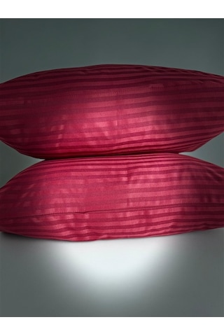 Çizgili Saten Bordo 2 Adet 50x70 Yastık Kılıfı Bordo