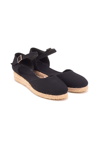 Star Tombis Gerçek Elişi Hasır 3cm Topuklu Bantlı Günlük Kız Çocuk Espadril Handmade Siyah