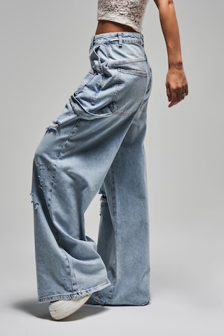 Itsbasic Kadın Kot Rengi 12s5-3 Mega Baggy Fit Süper Bol %100 Koton Orta Bel Denim Jean Mavi