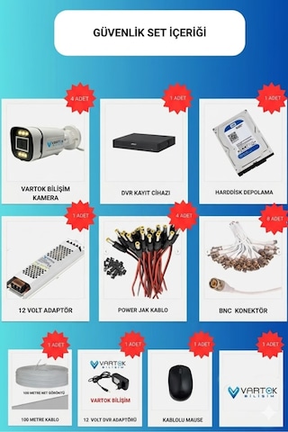 4 Kameralı 6 Atom Led Gece Renkli Görüşlü Güvenlik Kamerası Seti + 320 Gb Hdd