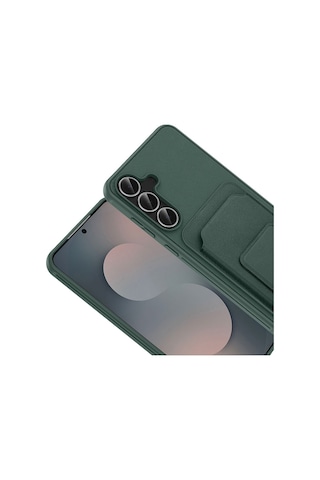 Vendas Samsung Galaxy Uyumlu S25 Fe Kılıf Kartlıklı Tpu Zore Bikart Kapak + Cam Ekran Koruyucu Koyu Yeşil