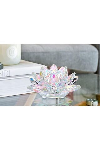 Chacha Home Kristal Nilüfer Çiçeği Obje & Mumluk - Lüks Cam Lotus Sehpa Ve Konsol Dekoru 15 Cm / 10 Cm / 8 Cm / 6 Cm Mini