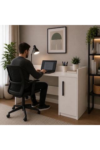Dolaplı Modern Çalışma Masası Beyaz