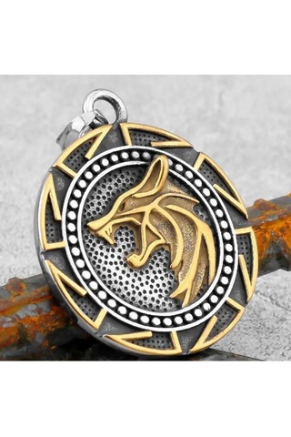 Çift Taraflı Kullanım Witcher Hunt Kurt Kolye Altın - Gümüş