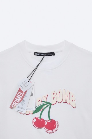 Grımelange LAZZIAR Kadın Oversize Bisiklet Yaka Beyaz T-Shirt