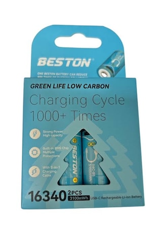 Cr123a 16340 3.7v 850mah Şarjlı Li-ion Pil Usb Kablolu 2'li Ambalaj