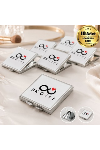 Logonuza Özel 10 Adet 60x65 Mm Tek Taraf Baskılı Katlanabilir Kare Metal Makyaj Aynası Beyaz