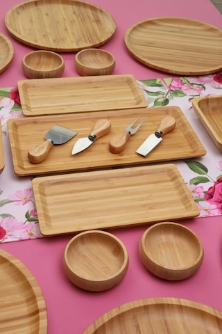 Atbyhome Fern 6 Kişilik 19 Parça Doğal Bambu Kahvaltı Takımı Kahvaltı Seti Sunum Seti Beyaz