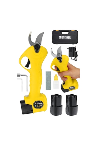 Steiner 128 Vf 10 Ah Kömürsüz Motor Akülü Bağ Makası Çantalı Sarı