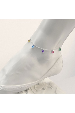 İndigo Takı Renkli Damla Taşlı Beyaz Gümüş Halhal